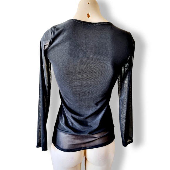 Vintage 90s, black mesh, two-layered long-sleeve top fits AU 6, 8, 10 - Picture 3 of 4